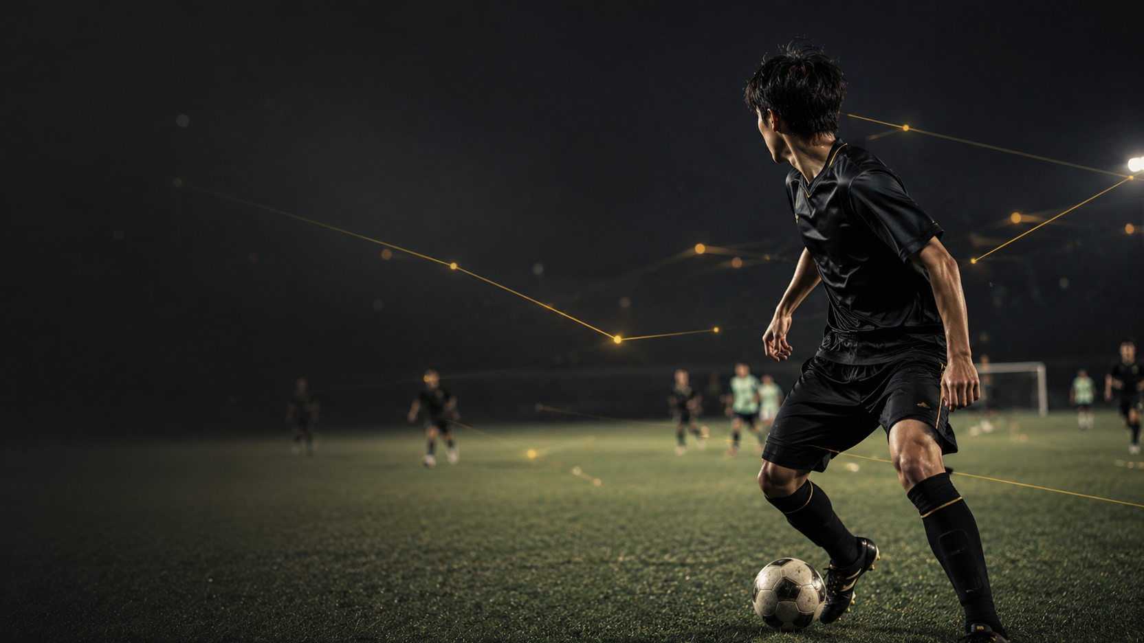 周囲を観て次のプレーを判断するサッカー選手